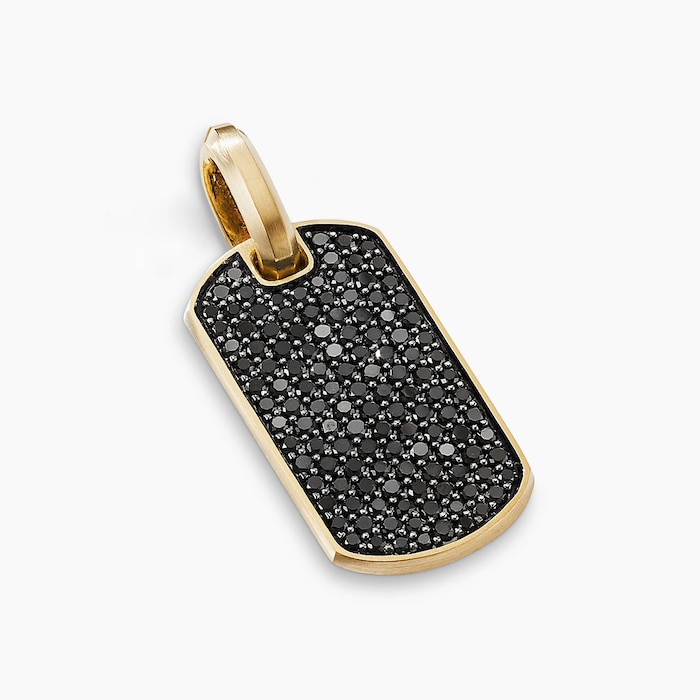 David Yurman Chevron Tag in 18ct Yellow Gold with Black Diamonds, 27mm