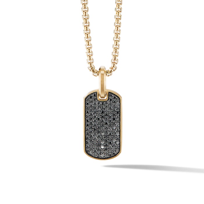 David Yurman Chevron Tag in 18ct Yellow Gold with Black Diamonds, 27mm