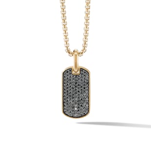 David Yurman Chevron Tag in 18ct Yellow Gold with Black Diamonds, 27mm