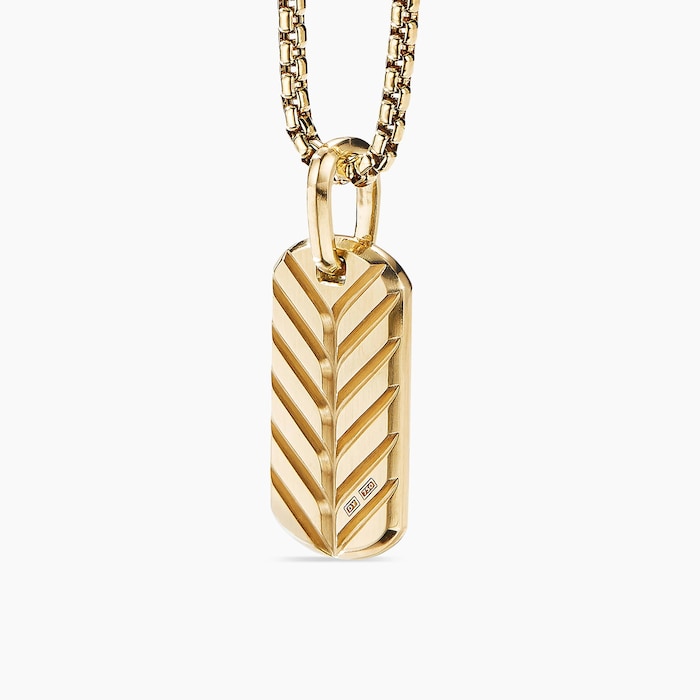 David Yurman Chevron Tag in 18ct Yellow Gold with Black Diamonds, 27mm