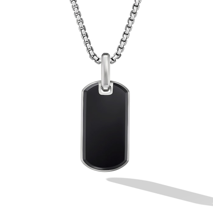 David Yurman Chevron Tag in Sterling Silver with Black Onyx, 27mm