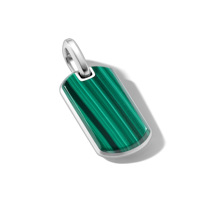 David Yurman Chevron Tag in Sterling Silver with Malachite, 27mm