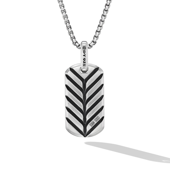 David Yurman Chevron Tag in Sterling Silver with Malachite, 27mm