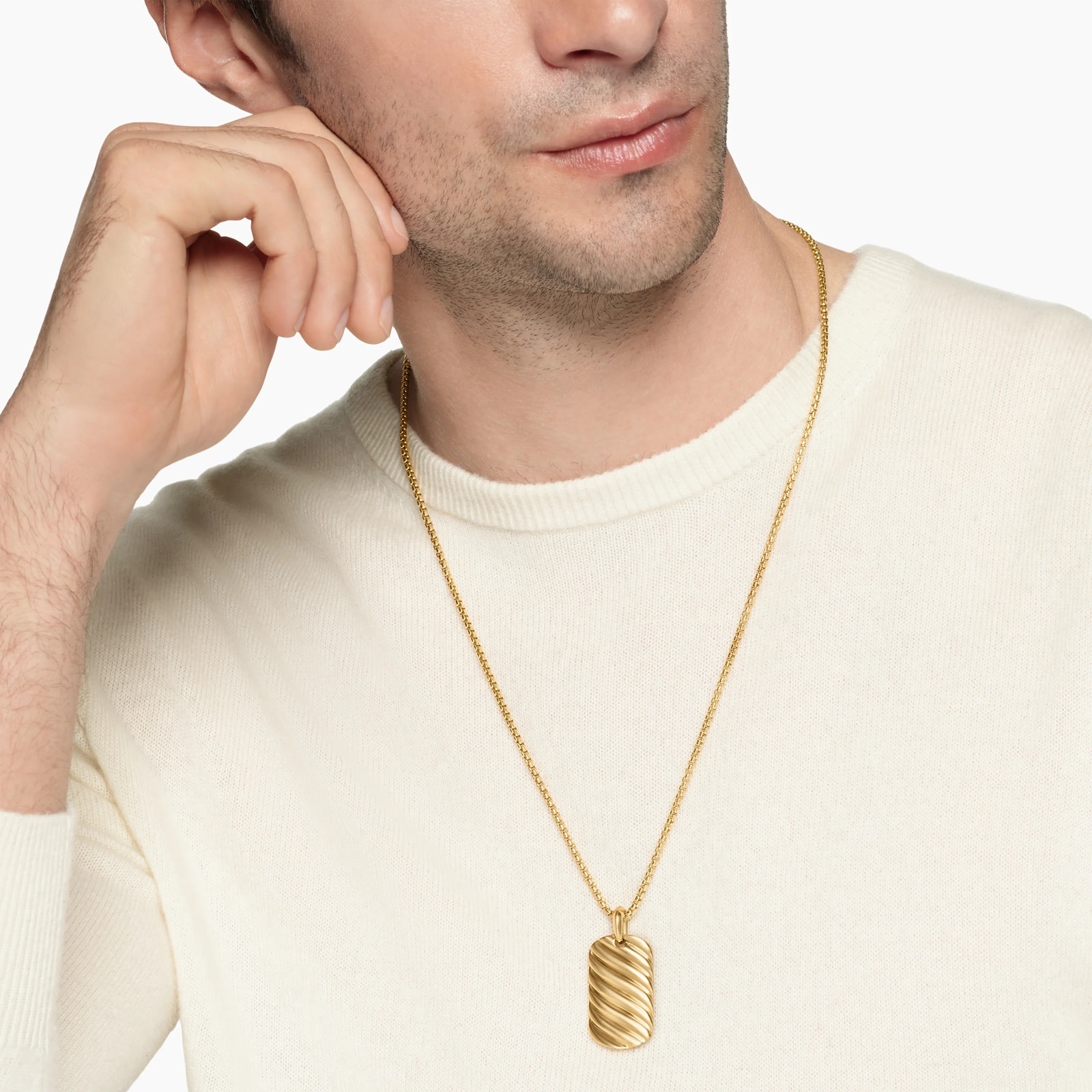 David Yurman Sculpted Cable Tag in 18ct Yellow Gold, 27mm David Yurman Sculpted Cable Tag in 18ct Yellow Gold, 27mm