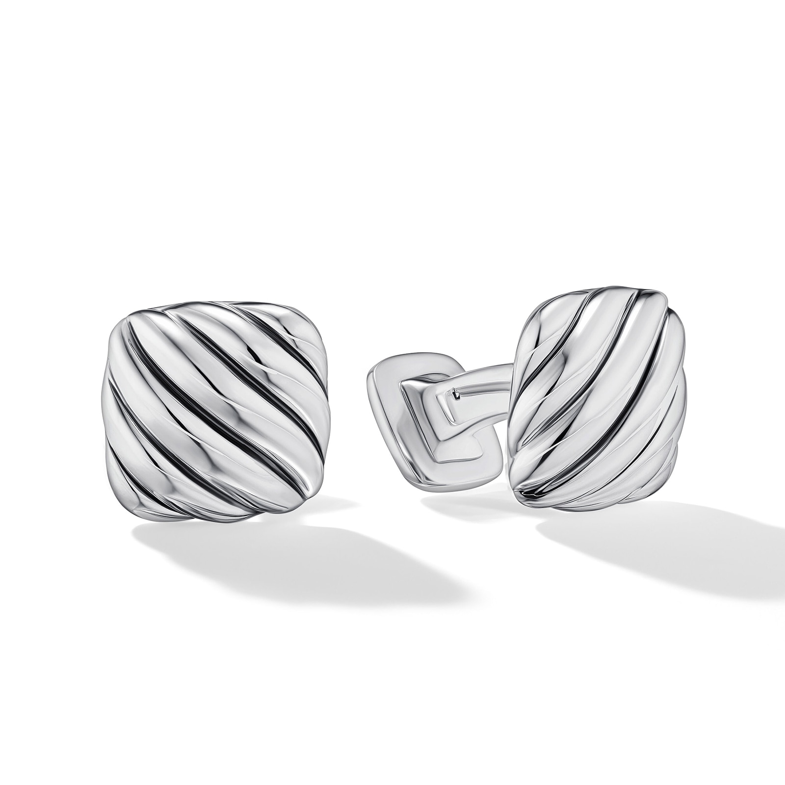 David Yurman Sculpted Cable Cushion Cufflinks in Sterling Silver, 17mm