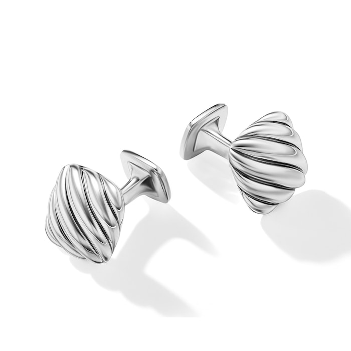 David Yurman Sculpted Cable Cushion Cufflinks in Sterling Silver, 17mm