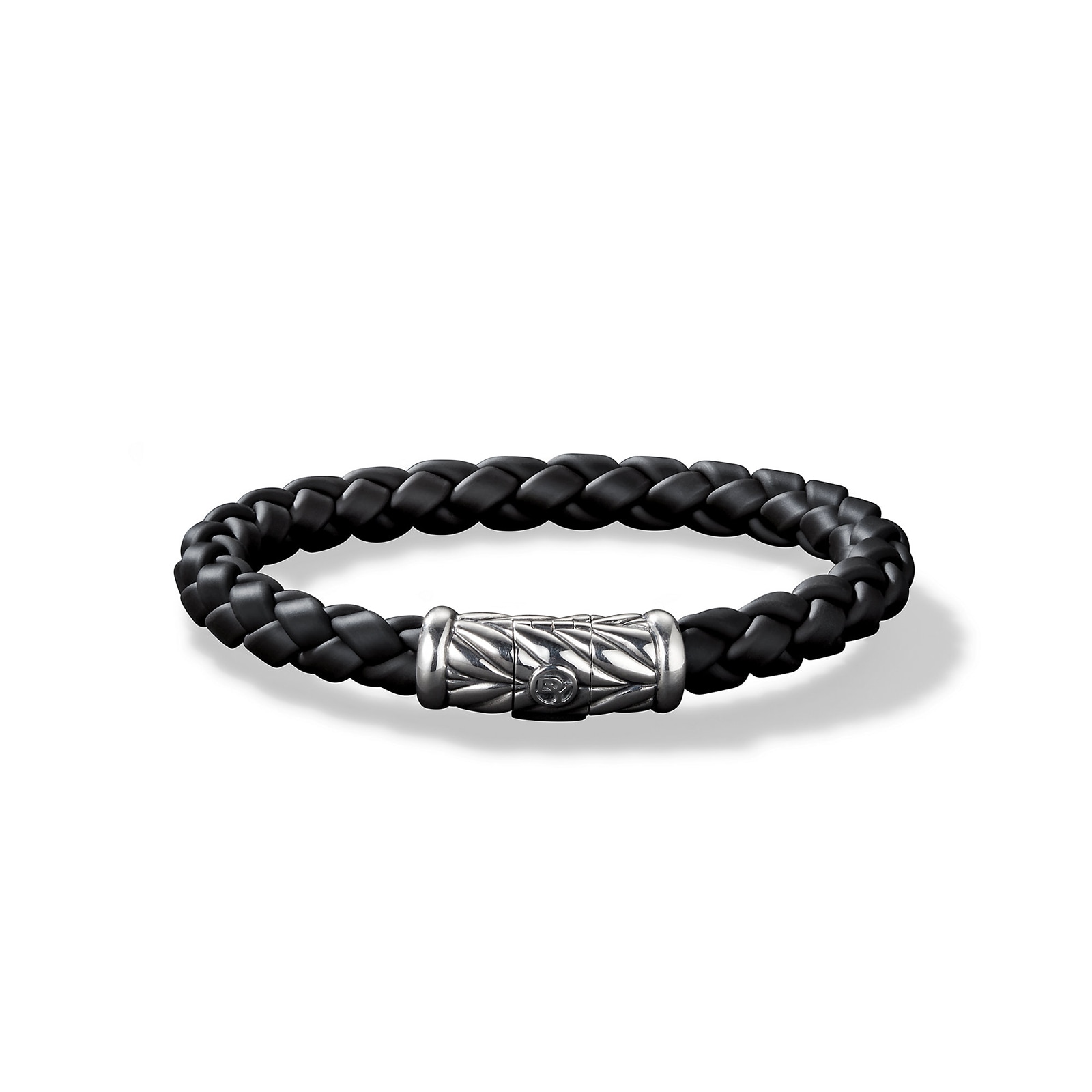 Chevron Bracelet in Black Rubber and Sterling Silver, 8mm