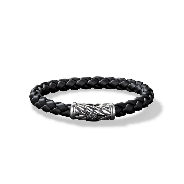 David Yurman Chevron Bracelet in Black Rubber and Sterling Silver, 8mm