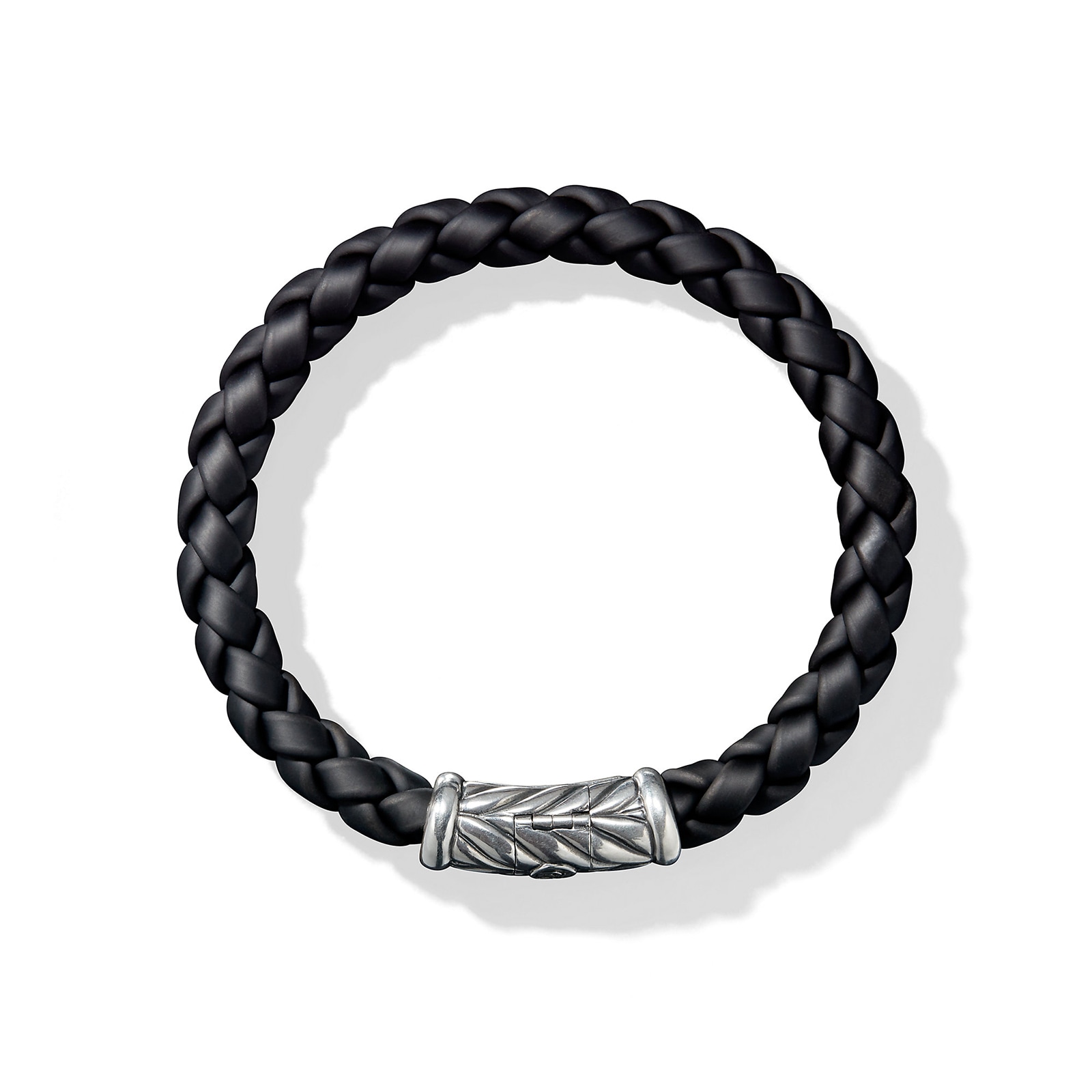 David Yurman Chevron Bracelet in Black Rubber and Sterling Silver, 8mm