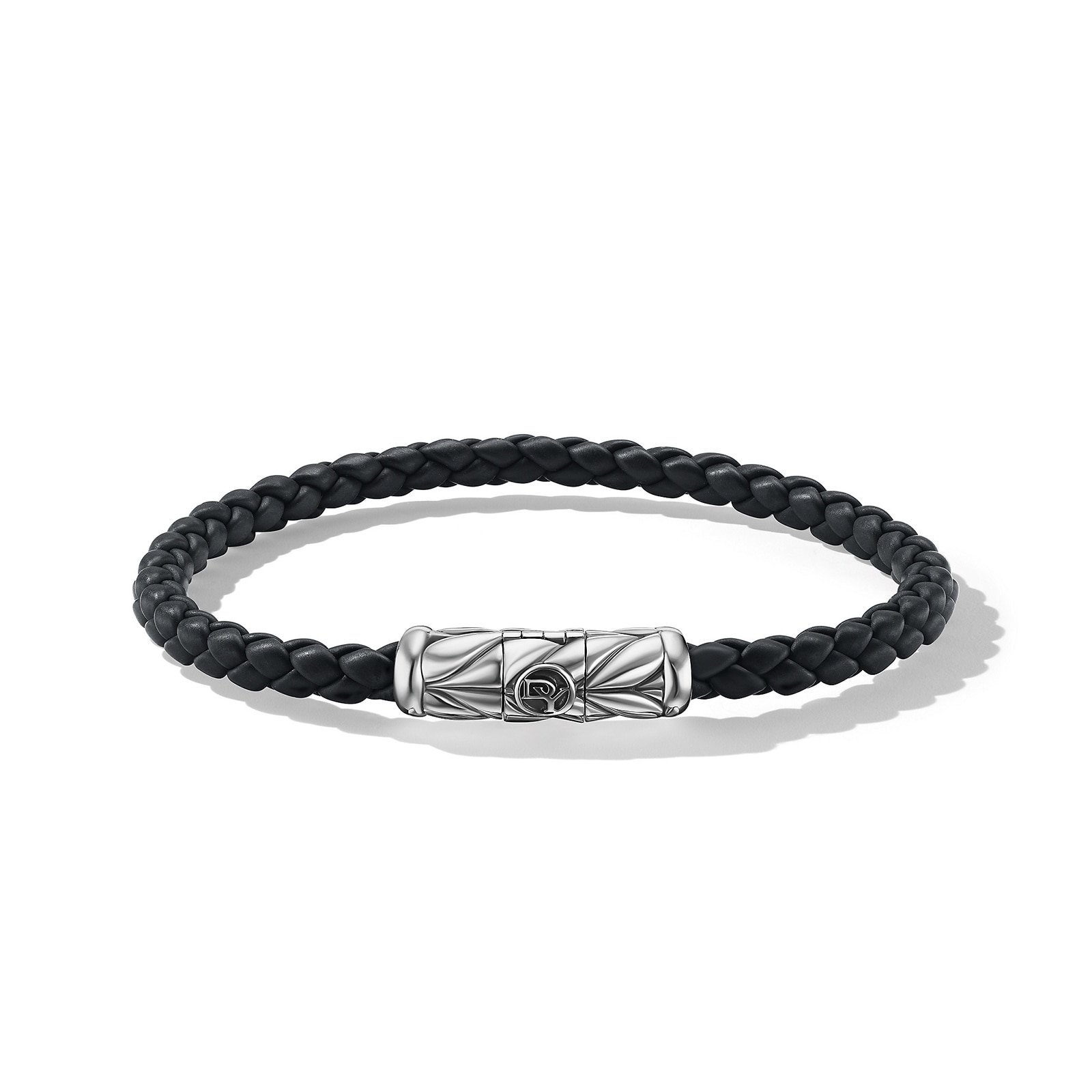 David Yurman Chevron Woven Bracelet in Black Rubber and Sterling Silver, 6mm