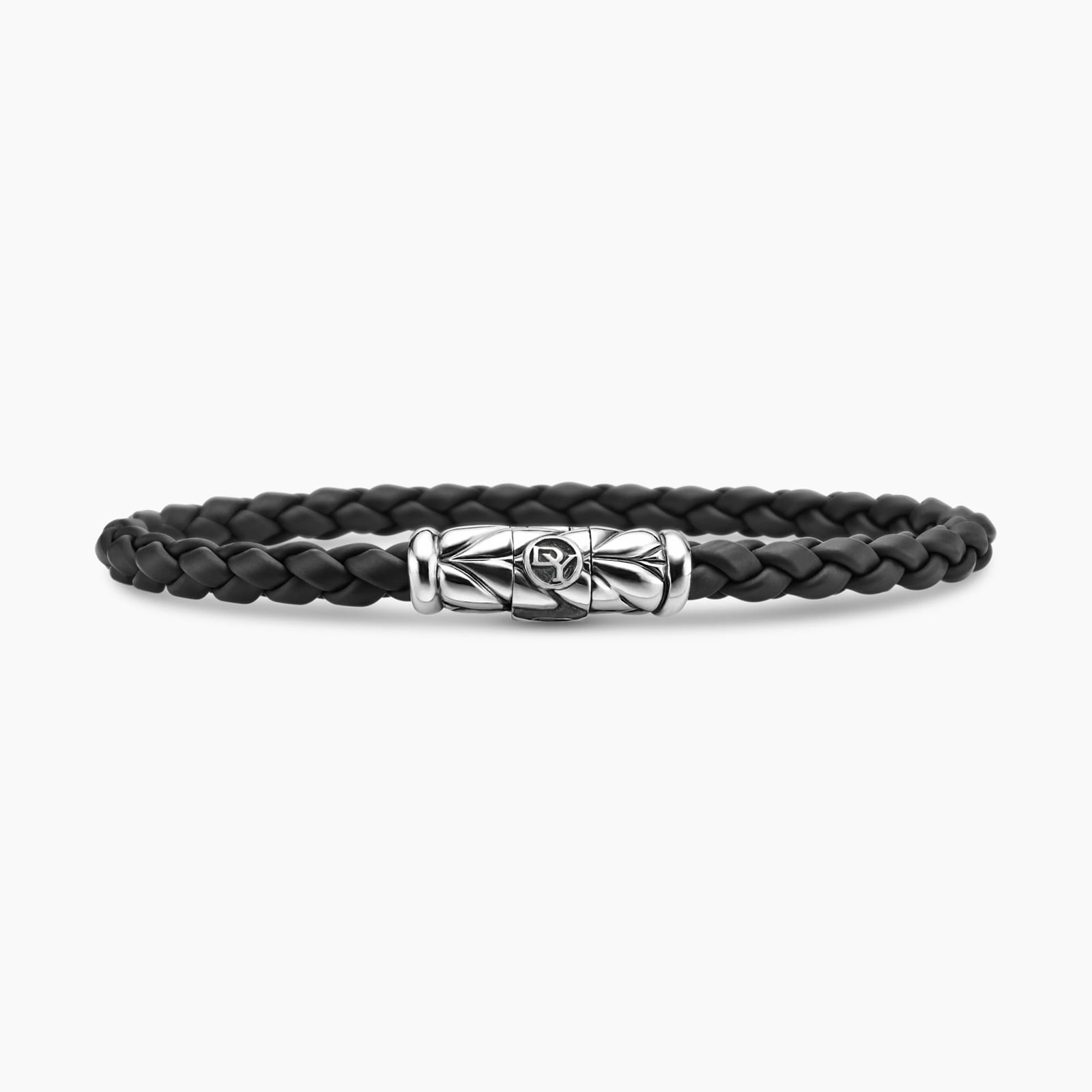 David Yurman Chevron Woven Bracelet in Black Rubber and Sterling Silver, 6mm