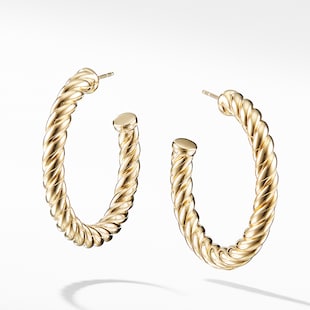 David Yurman Sculpted Cable Hoop Earrings in 18ct Yellow Gold, 40mm