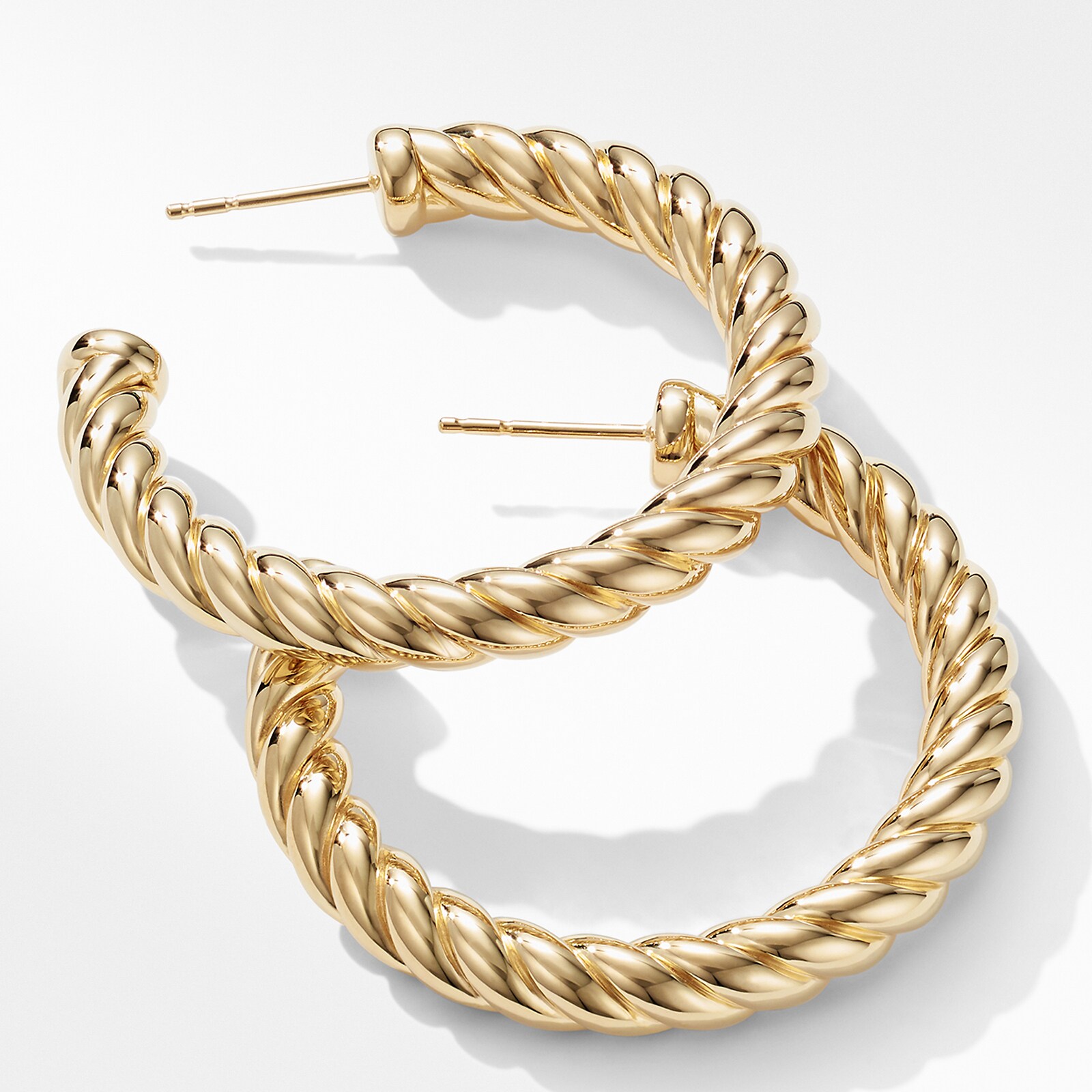 David Yurman Sculpted Cable Hoop Earrings in 18ct Yellow Gold, 40mm