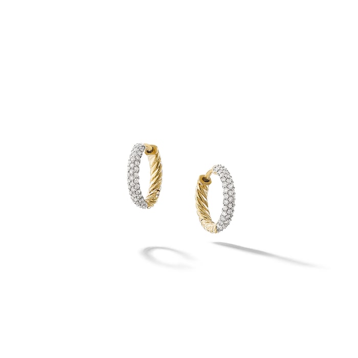 David Yurman Petite Pavé Huggie Hoop Earrings in 18ct Yellow Gold with Diamonds, 14mm