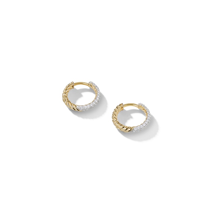 David Yurman Petite Pavé Huggie Hoop Earrings in 18ct Yellow Gold with Diamonds, 14mm