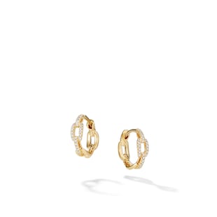 David Yurman Stax Chain Link Huggie Hoop Earrings in 18ct Yellow Gold with Diamonds, 12.5mm