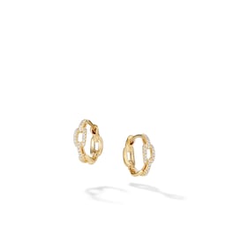 37900272 - Stax Chain Link Huggie Hoop Earrings in 18ct Yellow Gold with Diamonds, 12.5mm