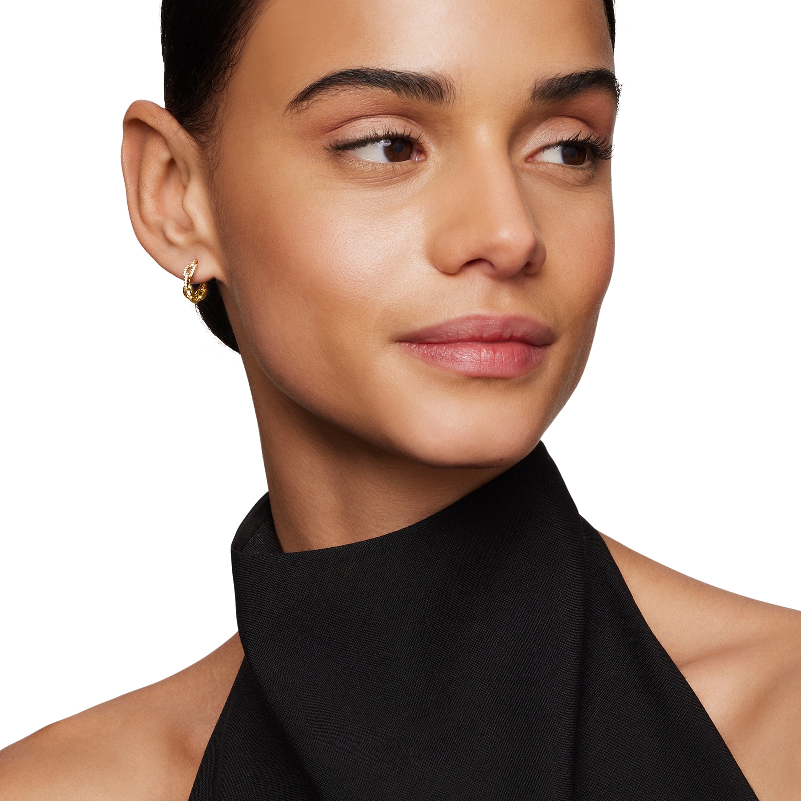 David Yurman Stax Chain Link Huggie Hoop Earrings in 18ct Yellow Gold with Diamonds, 12.5mm