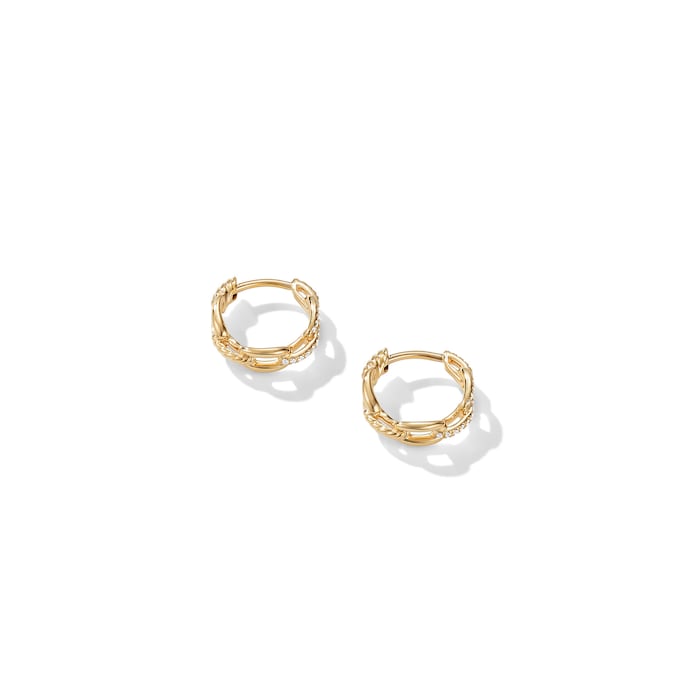 David Yurman Stax Chain Link Huggie Hoop Earrings in 18ct Yellow Gold with Diamonds, 12.5mm