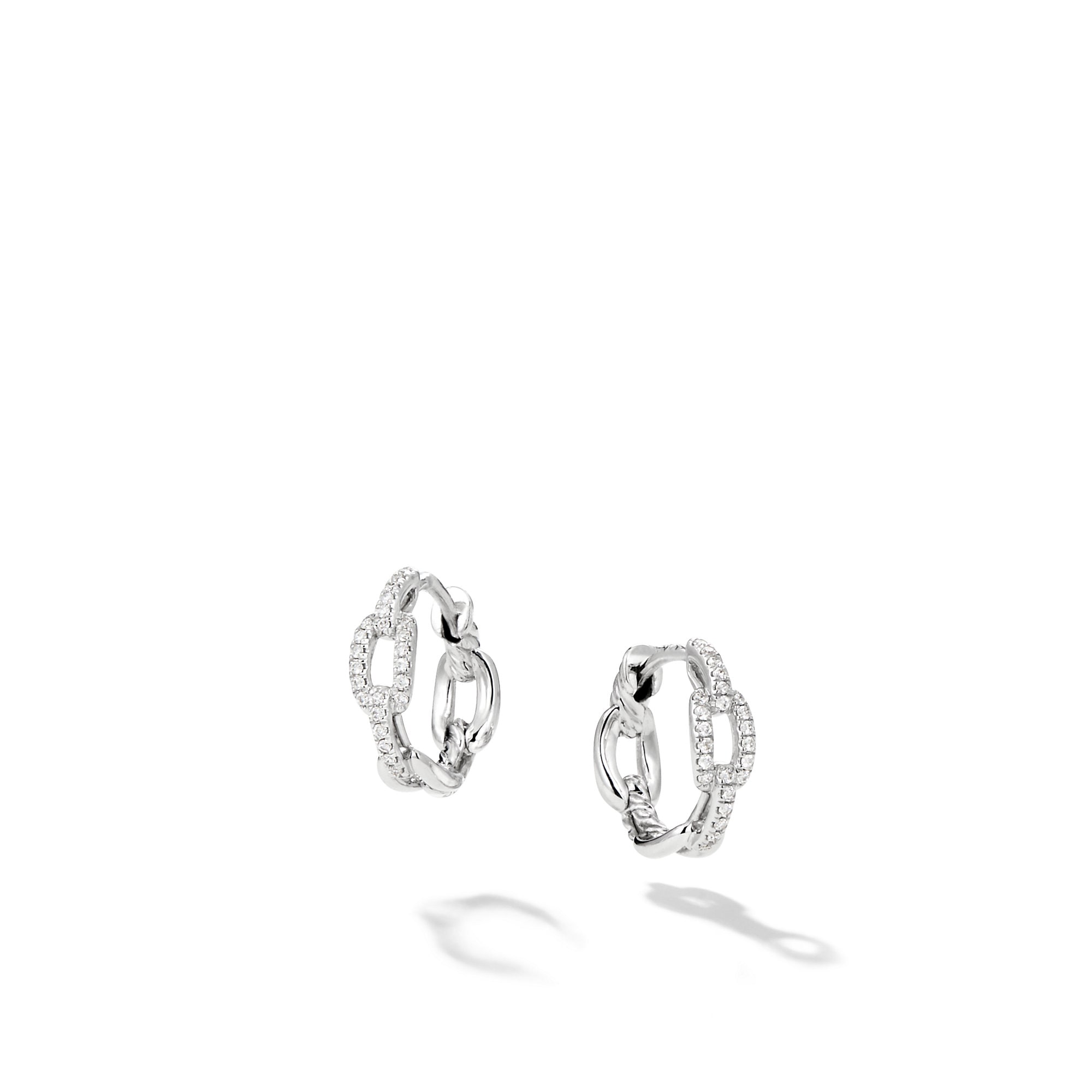 Stax Chain Link Huggie Hoop Earrings in 18ct White Gold with Diamonds, 12.5mm