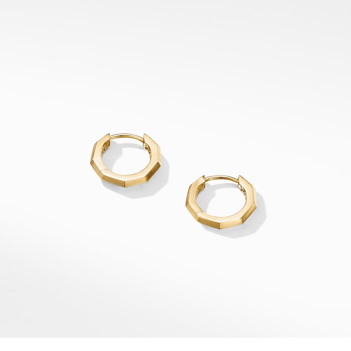 David Yurman Stax Faceted Huggie Hoop Earrings in 18ct Yellow Gold, 13.7mm