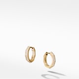 David Yurman Stax Faceted Huggie Hoop Earrings in 18ct Yellow Gold with Diamonds, 13.7mm