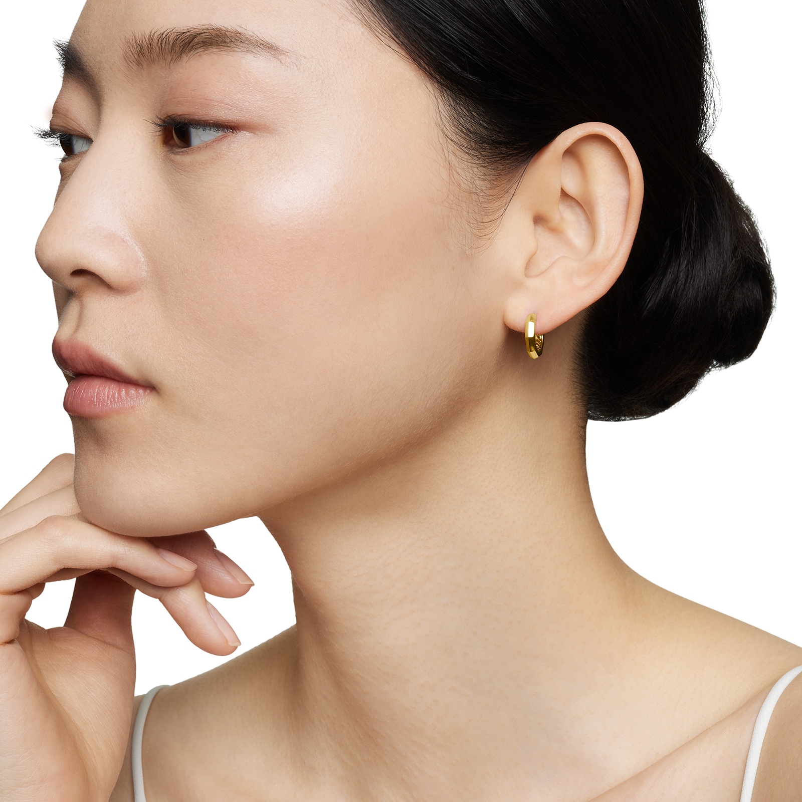 David Yurman Stax Faceted Huggie Hoop Earrings in 18ct Yellow Gold with Diamonds, 13.7mm