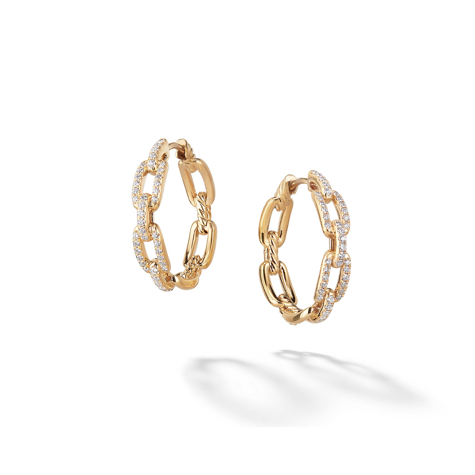 David Yurman Stax Chain Link Hoop Earrings in 18ct Yellow Gold with Diamonds, 23.8mm