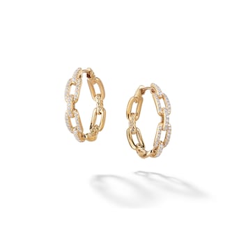 David Yurman Stax Chain Link Hoop Earrings in 18ct Yellow Gold with Diamonds, 23.8mm