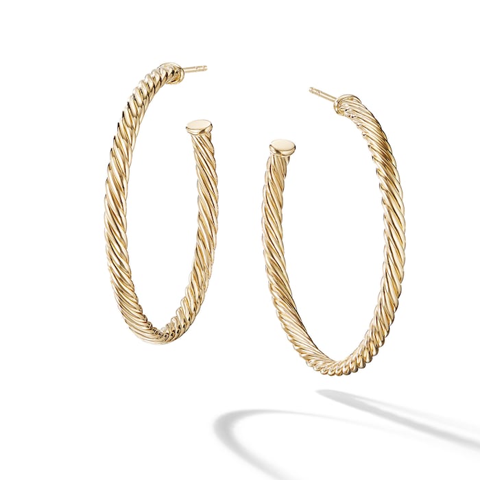 David Yurman Cablespira® Hoop Earrings in 18ct Yellow Gold, 1.5in