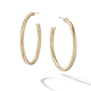 David Yurman Cablespira® Hoop Earrings in 18ct Yellow Gold, 1.5in