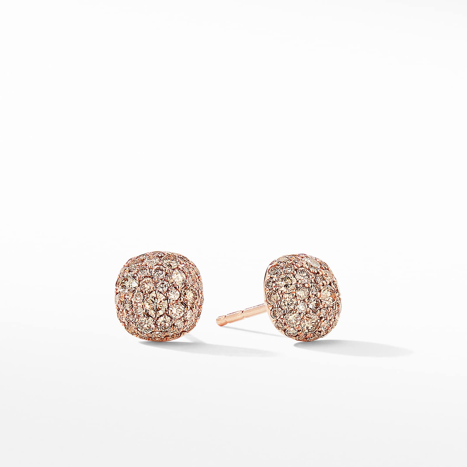 David Yurman Cushion Stud Earrings in 18ct Rose Gold with Cognac Diamonds, 8mm