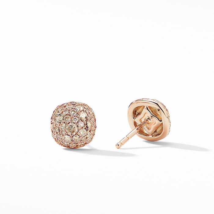 David Yurman Cushion Stud Earrings in 18ct Rose Gold with Cognac Diamonds, 8mm