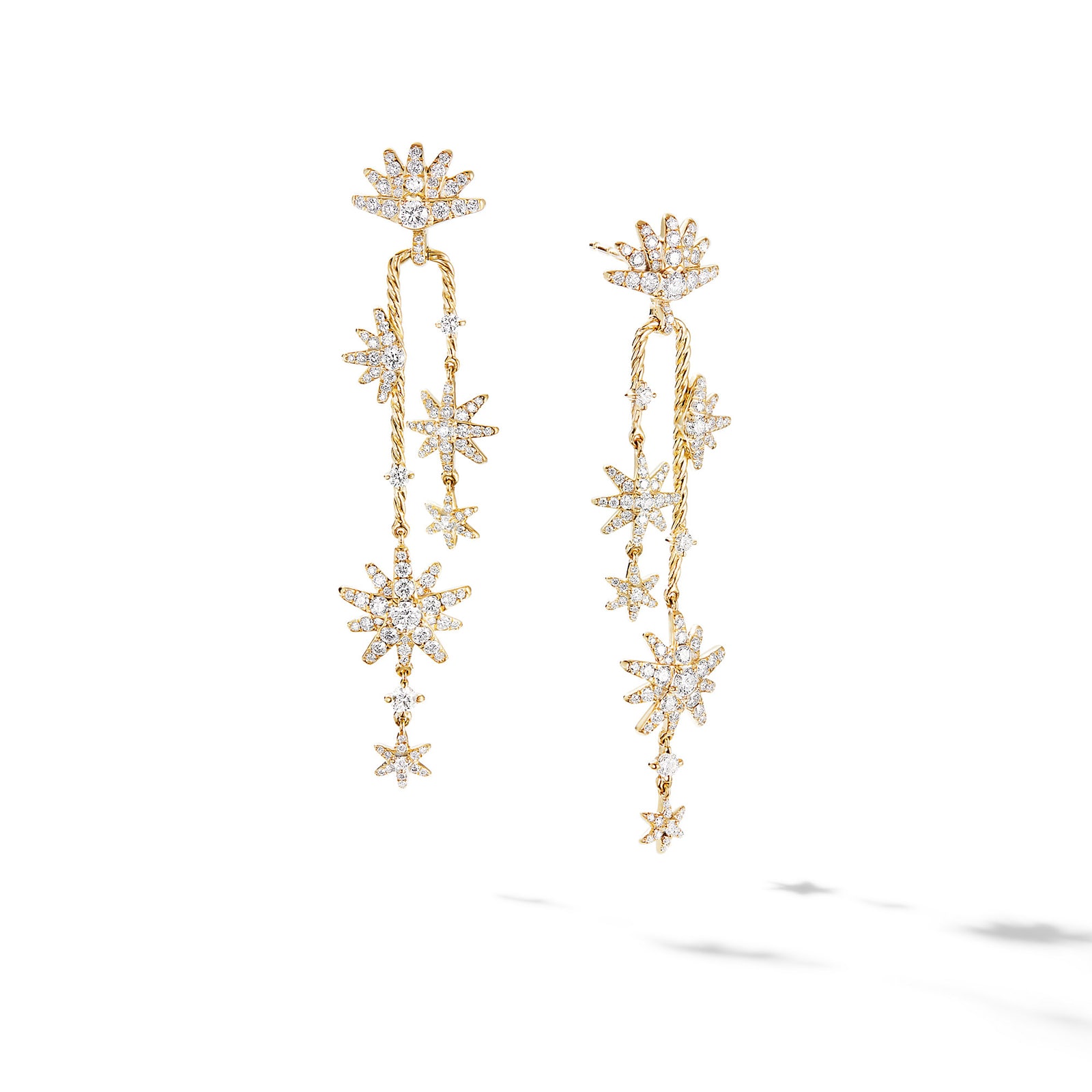 Starburst Cascade Drop Earrings in 18ct Yellow Gold with Diamonds, 61.6mm
