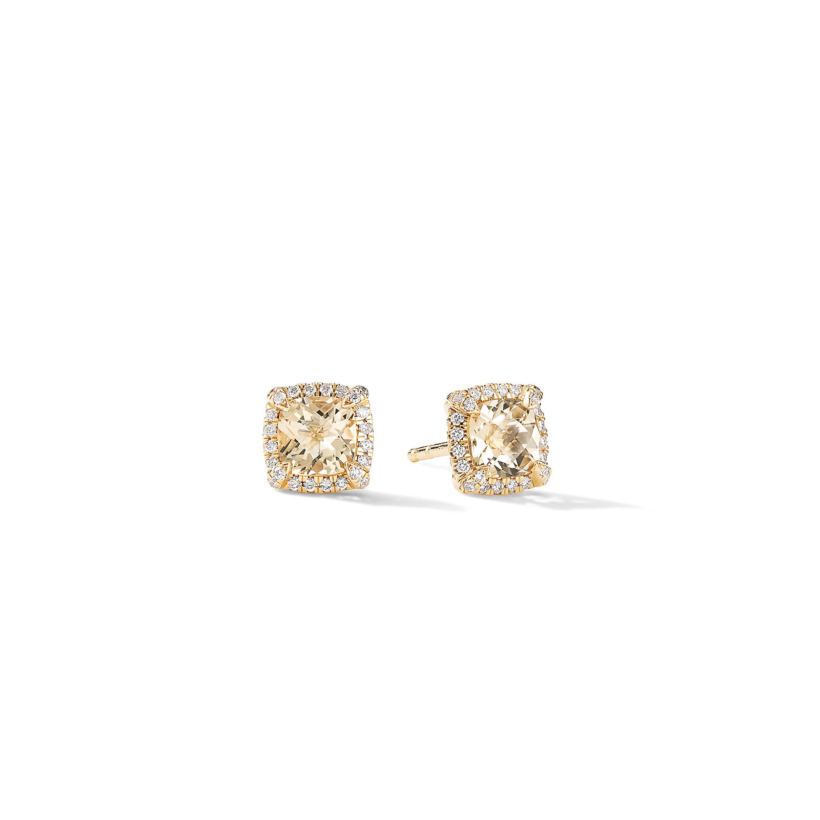 David Yurman Petite Chatelaine® Pavé Bezel Stud Earrings in 18ct Yellow Gold with Champagne Citrine and Diamonds, 5mm