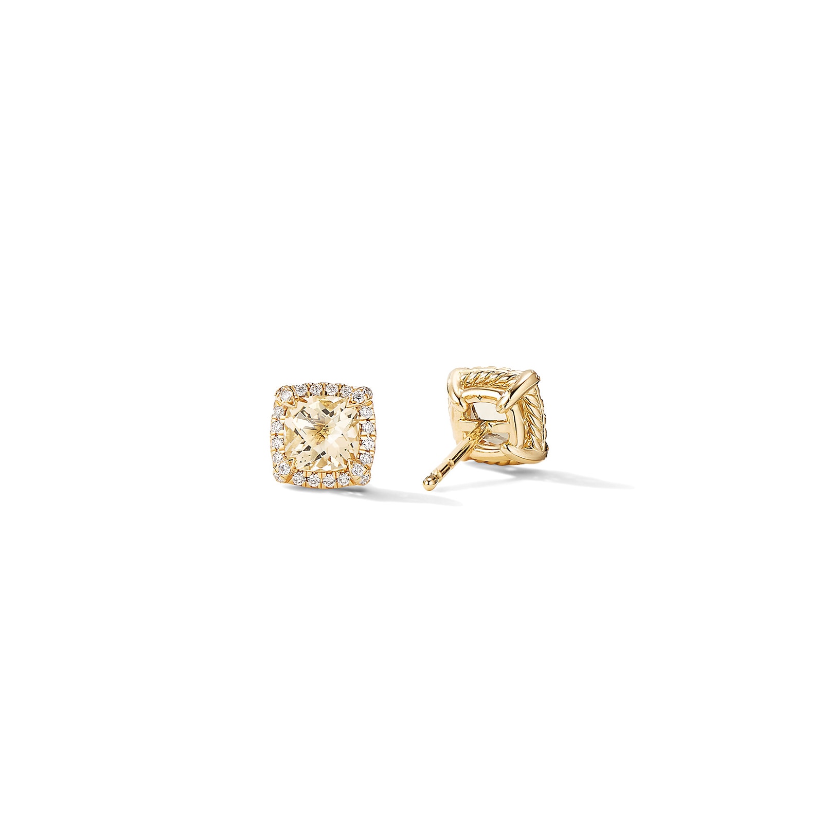 David Yurman Petite Chatelaine® Pavé Bezel Stud Earrings in 18ct Yellow Gold with Champagne Citrine and Diamonds, 5mm David Yurman Petite Chatelaine® Pavé Bezel Stud Earrings in 18ct Yellow Gold with Champagne Citrine and Diamonds, 5mm