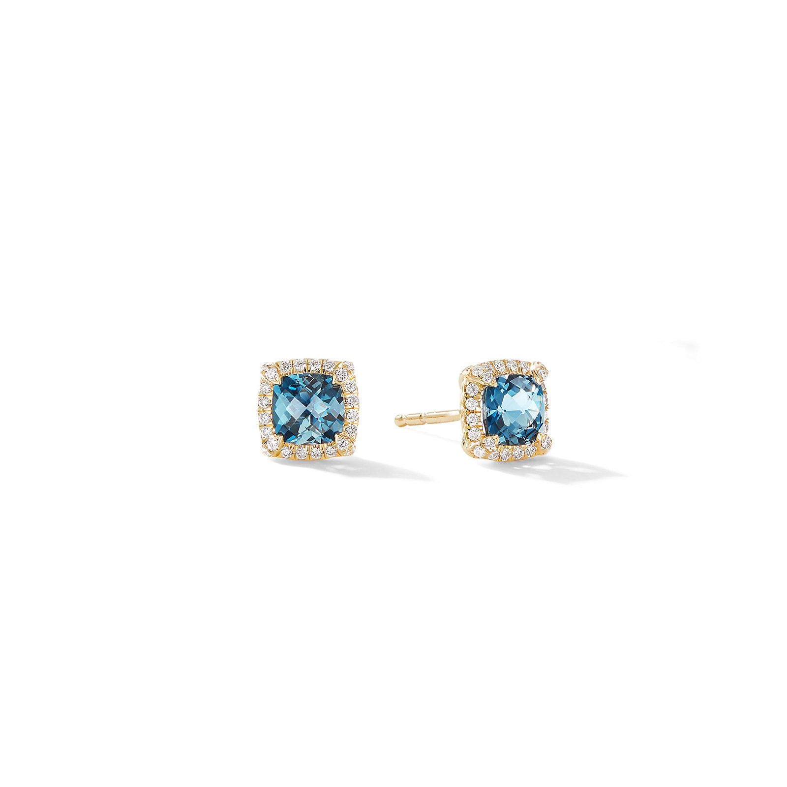 David Yurman Petite Chatelaine® Pavé Bezel Stud Earrings in 18ct Yellow Gold with Hampton Blue Topaz and Diamonds, 5mm David Yurman Petite Chatelaine® Pavé Bezel Stud Earrings in 18ct Yellow Gold with Hampton Blue Topaz and Diamonds, 5mm