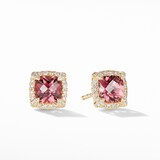 David Yurman Petite Chatelaine® Pavé Bezel Stud Earrings in 18ct Yellow Gold with Pink Tourmaline and Diamonds, 5mm