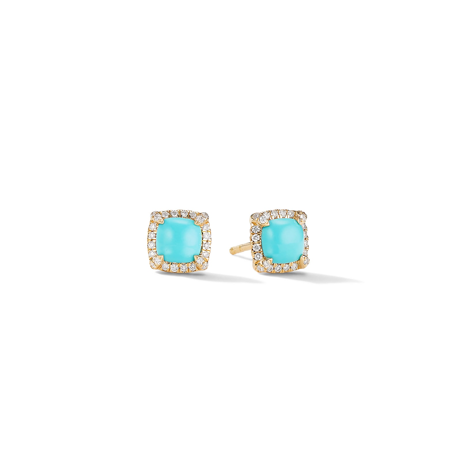 Petite Chatelaine® Pavé Bezel Stud Earrings in 18ct Yellow Gold with Turquoise and Diamonds, 5mm