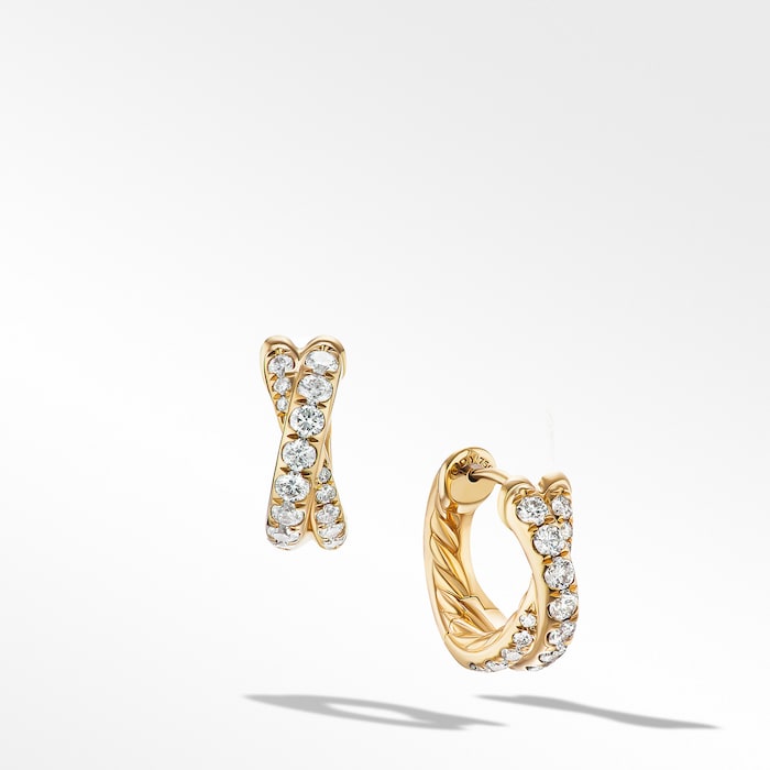 David Yurman Pavé Crossover Hoop Earrings in 18ct Yellow Gold with Diamonds, 12mm