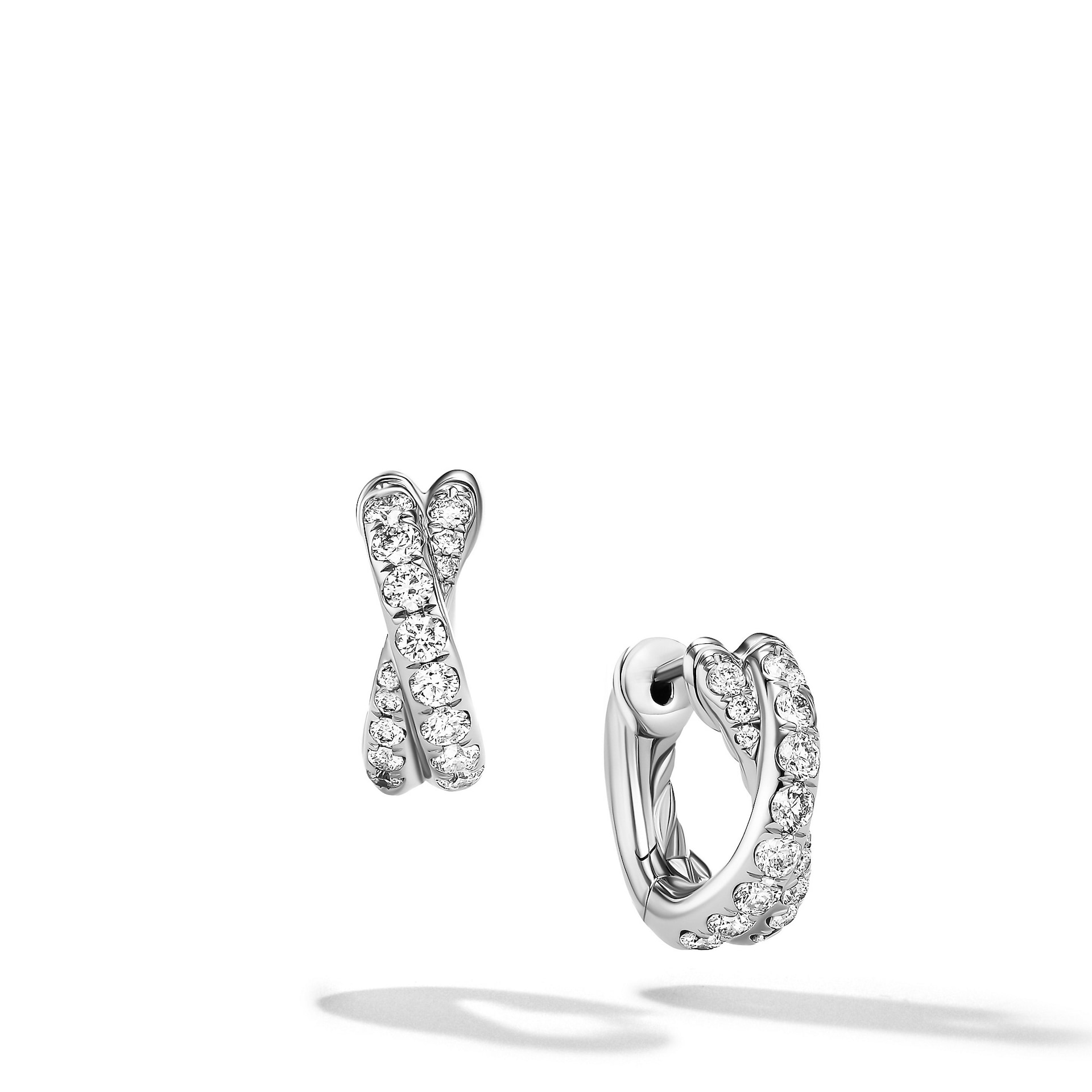 David Yurman Pavé Crossover Hoop Earrings in 18ct White Gold with Diamonds, 12mm