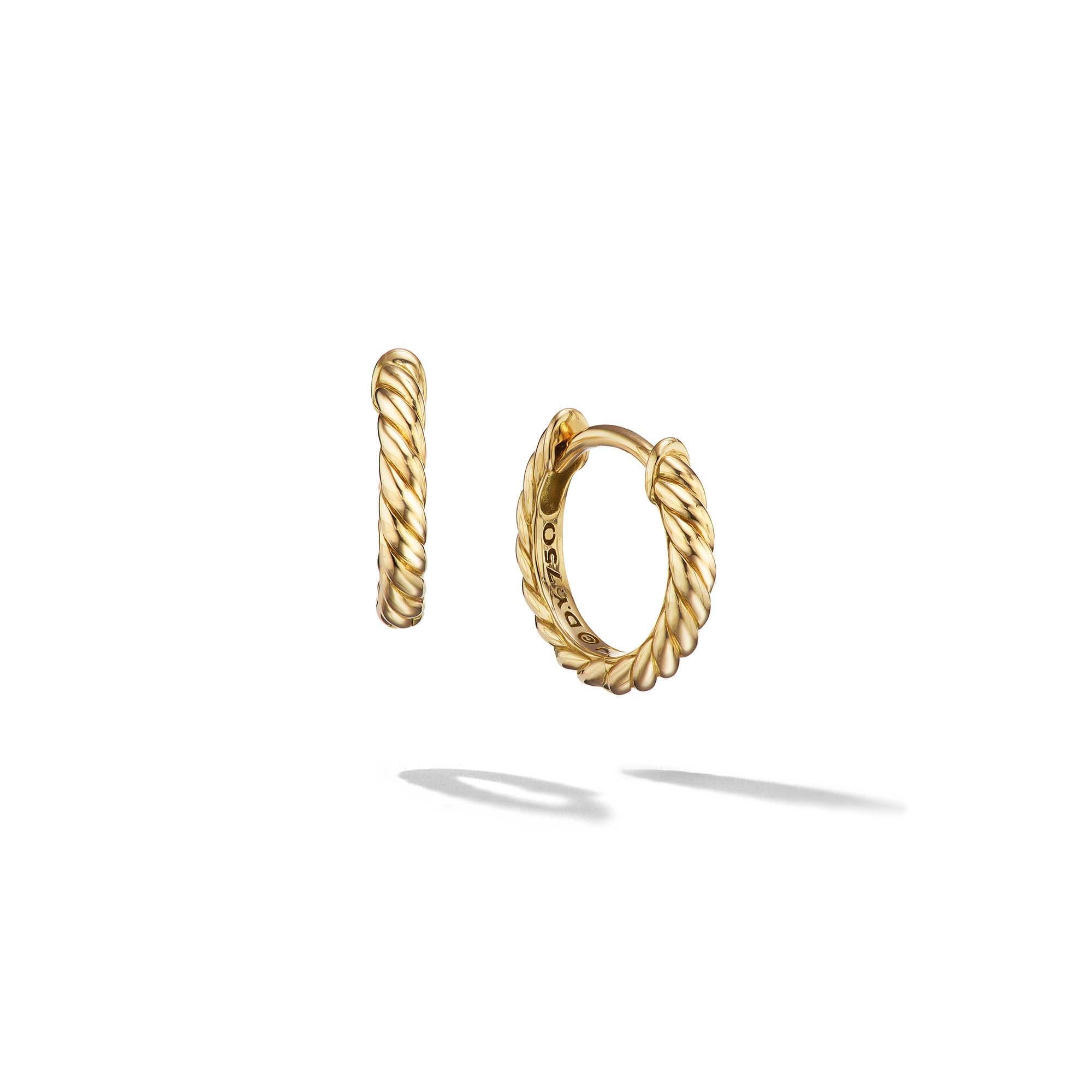 Sculpted Cable Micro Huggie Hoop Earrings in 18ct Yellow Gold, 10.7mm