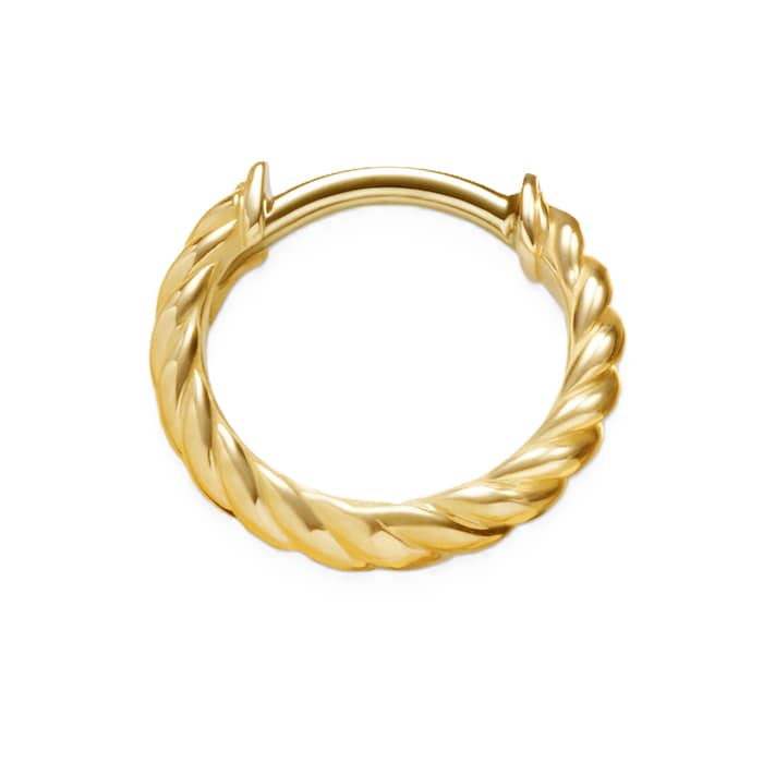 David Yurman Sculpted Cable Micro Huggie Hoop Earrings in 18ct Yellow Gold, 10.7mm