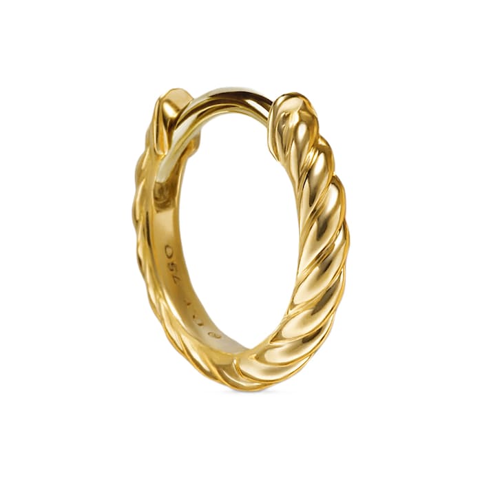 David Yurman Sculpted Cable Micro Huggie Hoop Earrings in 18ct Yellow Gold, 10.7mm