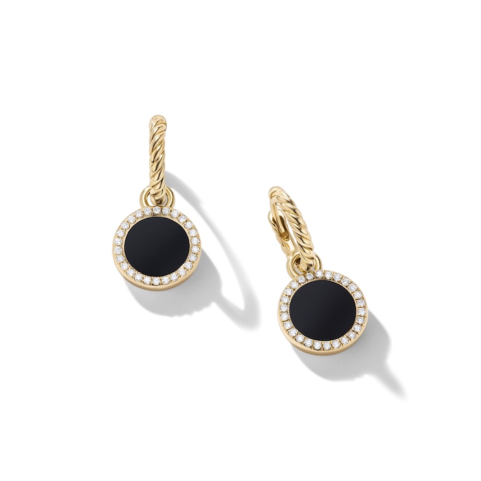 David Yurman Petite DY Elements® Drop Earrings in 18ct Yellow Gold with Black Onyx and Diamonds, 22.6mm