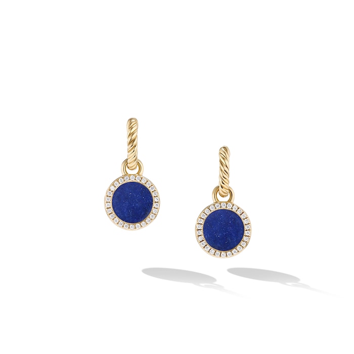 David Yurman Petite DY Elements® Drop Earrings in 18ct Yellow Gold with Lapis and Diamonds, 22.6mm