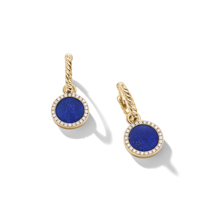 David Yurman Petite DY Elements® Drop Earrings in 18ct Yellow Gold with Lapis and Diamonds, 22.6mm