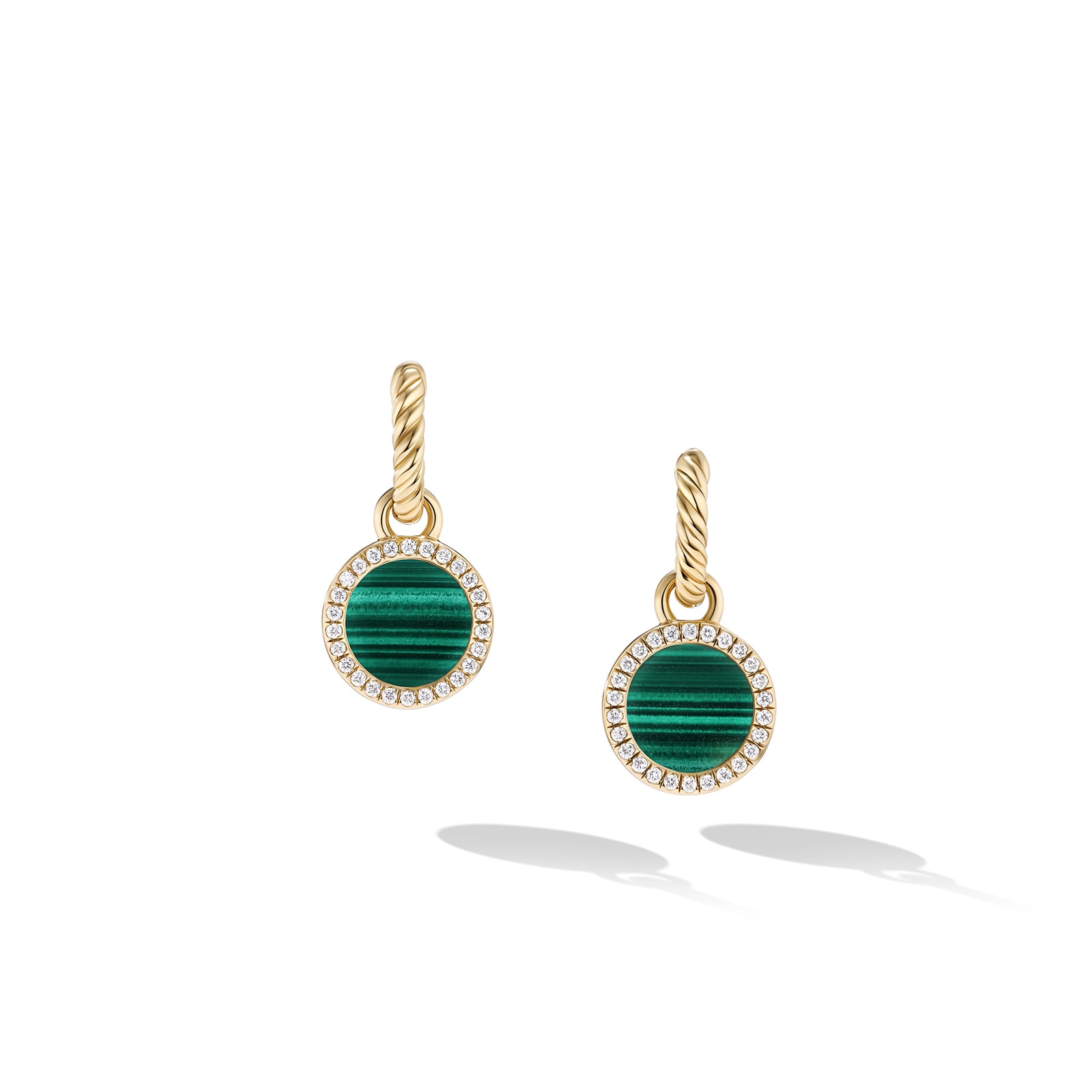 Petite DY Elements® Drop Earrings in 18ct Yellow Gold with Malachite and Diamonds, 22.6mm