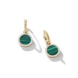 David Yurman Petite DY Elements® Drop Earrings in 18ct Yellow Gold with Malachite and Diamonds, 22.6mm