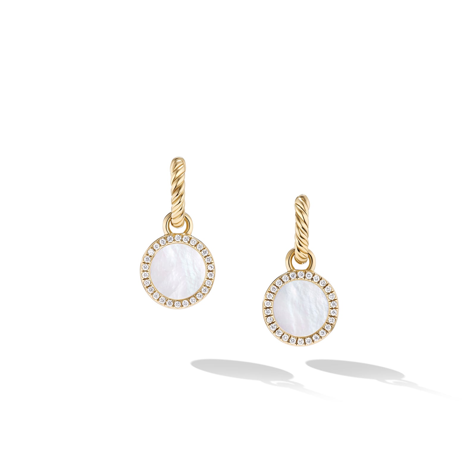 David Yurman Petite DY Elements® Drop Earrings in 18ct Yellow Gold with Mother of Pearl and Diamonds, 22.6mm